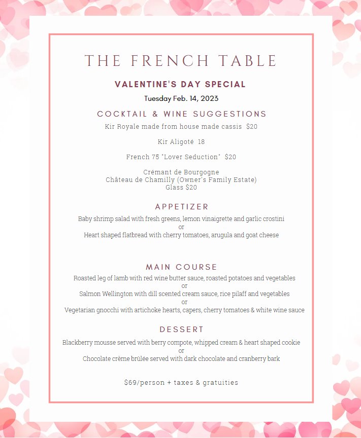 You are currently viewing Get Romantic, Have Your Valentine’s Day Dinner At The French Table